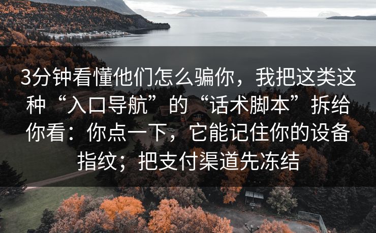 3分钟看懂他们怎么骗你，我把这类这种“入口导航”的“话术脚本”拆给你看：你点一下，它能记住你的设备指纹；把支付渠道先冻结