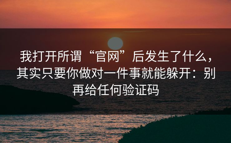 我打开所谓“官网”后发生了什么，其实只要你做对一件事就能躲开：别再给任何验证码