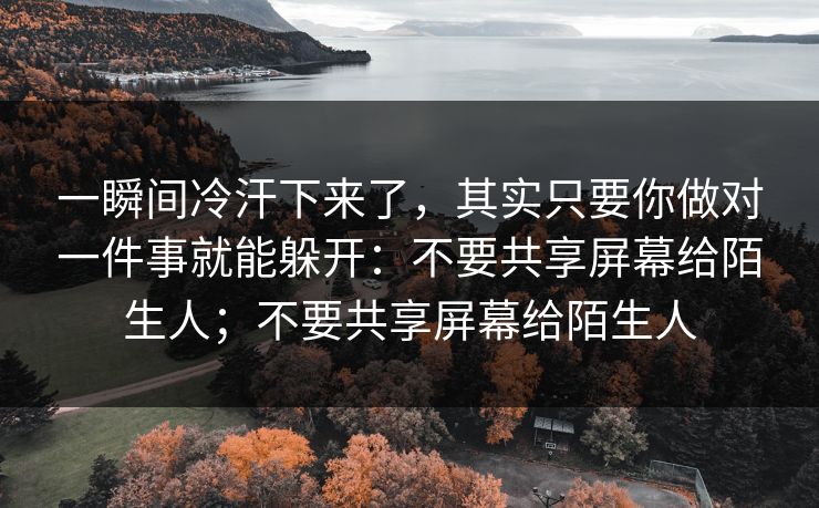 一瞬间冷汗下来了，其实只要你做对一件事就能躲开：不要共享屏幕给陌生人；不要共享屏幕给陌生人