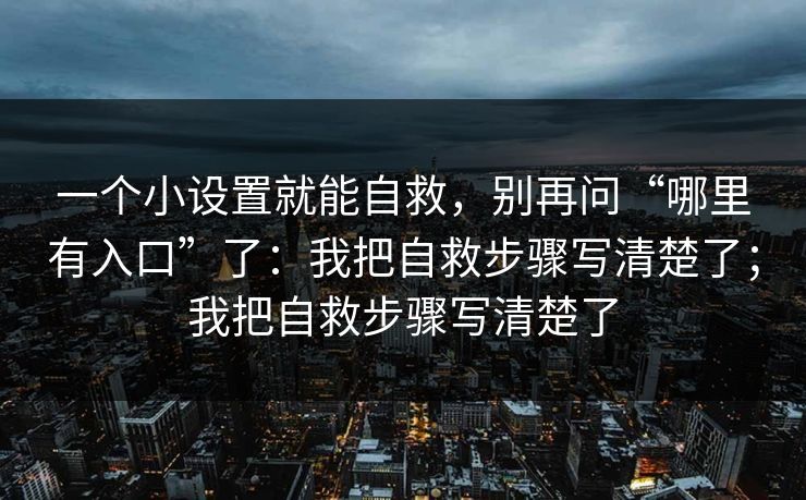 一个小设置就能自救，别再问“哪里有入口”了：我把自救步骤写清楚了；我把自救步骤写清楚了