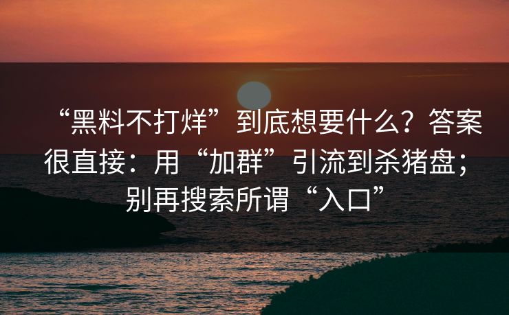 “黑料不打烊”到底想要什么？答案很直接：用“加群”引流到杀猪盘；别再搜索所谓“入口”