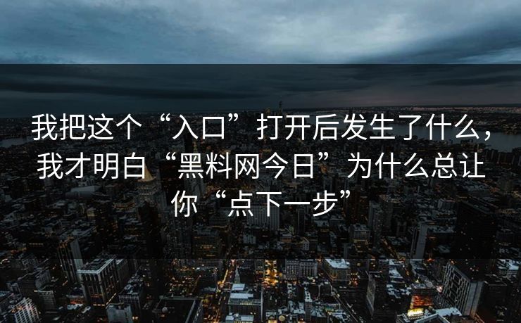 我把这个“入口”打开后发生了什么，我才明白“黑料网今日”为什么总让你“点下一步”