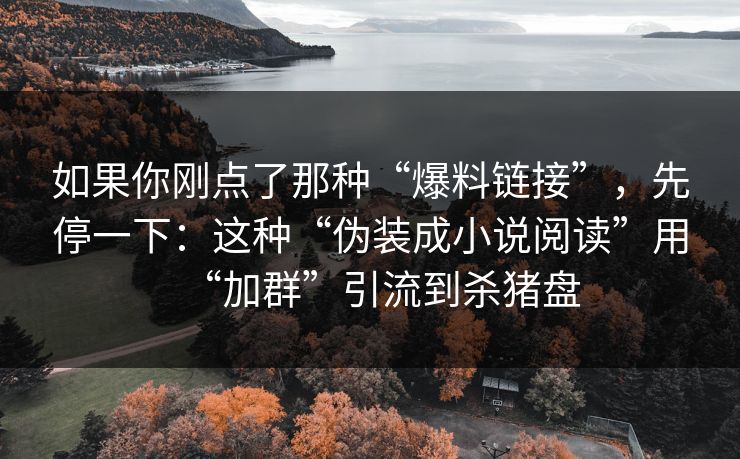 如果你刚点了那种“爆料链接”，先停一下：这种“伪装成小说阅读”用“加群”引流到杀猪盘