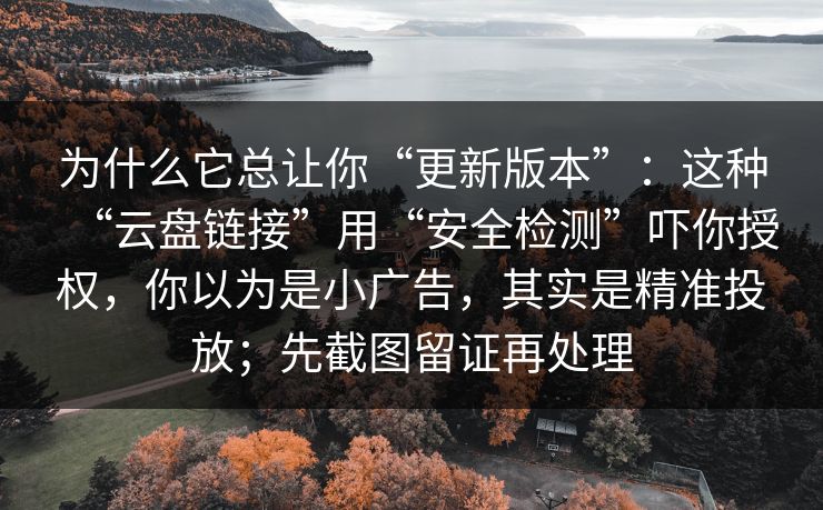 为什么它总让你“更新版本”：这种“云盘链接”用“安全检测”吓你授权，你以为是小广告，其实是精准投放；先截图留证再处理