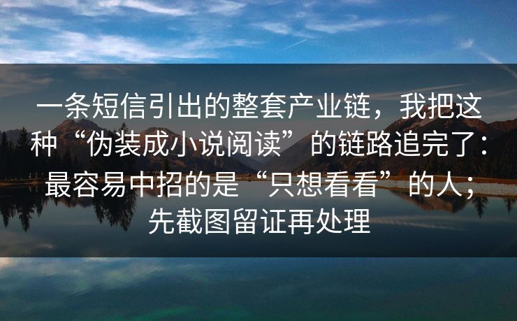 一条短信引出的整套产业链，我把这种“伪装成小说阅读”的链路追完了：最容易中招的是“只想看看”的人；先截图留证再处理