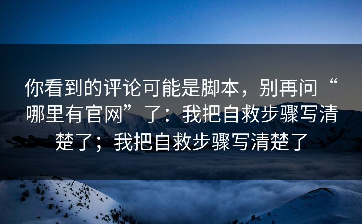 你看到的评论可能是脚本，别再问“哪里有官网”了：我把自救步骤写清楚了；我把自救步骤写清楚了
